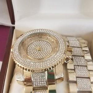NIB King Ice SS +Gold Mega Bling Watch Set